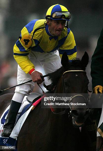 Street Senses, riden by Calvin Borel is lead off the track after the Toyota Blue Grass Stakes April 14, 2007 at Keeneland in Lexington, Kentucky....