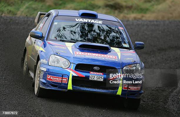 Alister McRae and co-driver Steve Smith of Scotland drive their Subaru Impreza WRX group 1 in Special Stage 11, during the 2007 Rally of Otago on...
