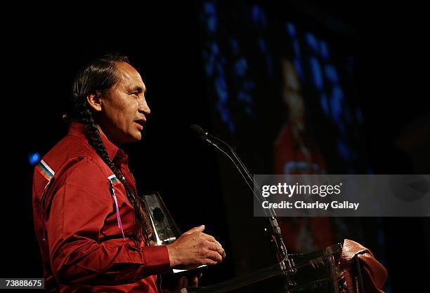 Actor Morris Birdyellowhead receives a Best Supporting Actor Award for his role in "Apocalypto", at the 15th Annual First Americans in the Arts...