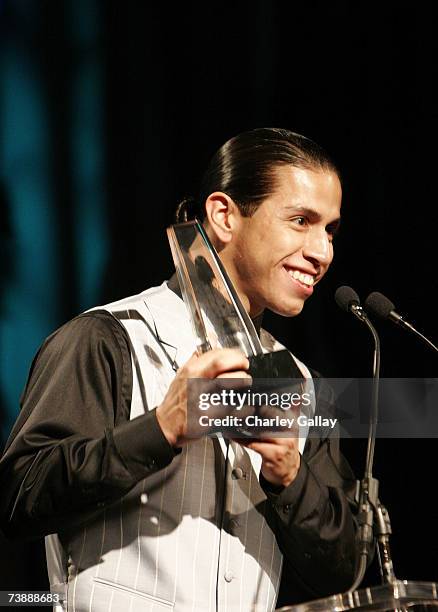 Actor Rudy Youngblood receives a Best Actor award for his role in "Apocalypto" at the 15th Annual First Americans in the Arts Awards ceremony at the...