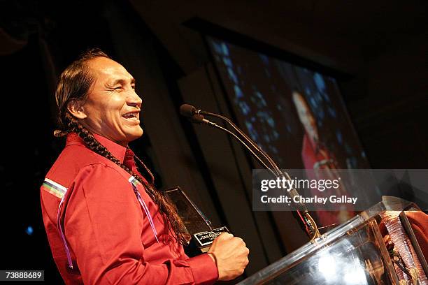 Actor Morris Birdyellowhead receives a Best Supporting Actor Award for his role in "Apocalypto"at the 15th Annual First Americans in the Arts Awards...
