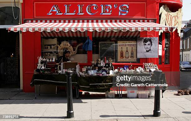 General view of a market stall on Portobello Road in Notting Hill in London on April 15, 2007 in London.