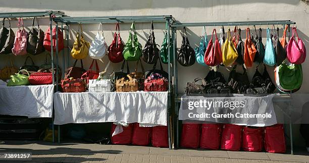 General view of a market stall on Portobello Road in Notting Hill in London on April 15, 2007 in London.