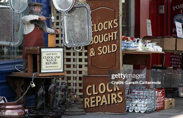 General view of a market stall on Portobello Road in Notting Hill in London on April 15, 2007 in London.