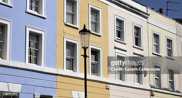General view of a row of houses off Portobello Road in Notting Hill in London on April 15, 2007 in London.
