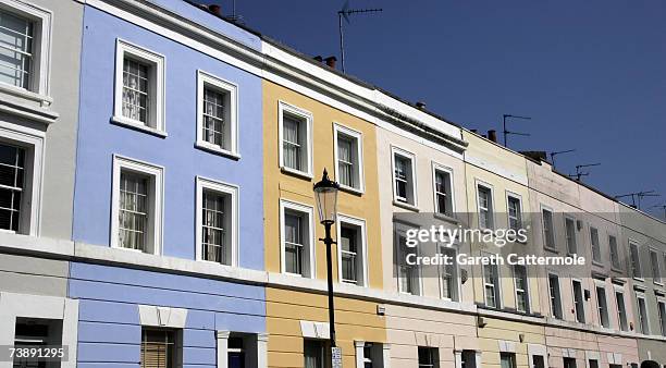 General view of a row of houses off Portobello Road in Notting Hill in London on April 15, 2007 in London.