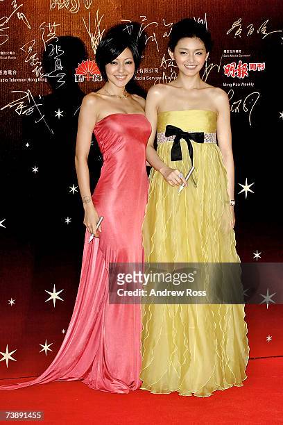 Taiwanese Actress Barbie Hsu and Dee Hsu arrive at the '26th Hong Kong Film Awards' at the Hong Kong Cultural Centre on April 15, 2007 in Hong Kong,...