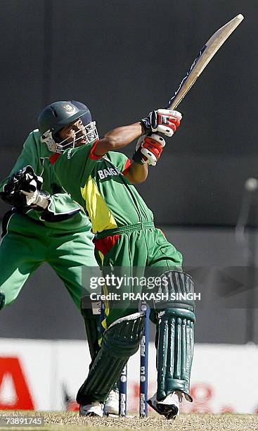 Bangladesh's Mohammad Ashraful plays a shot against Ireland, during the Super-Eights ICC World Cup cricket match at the Kensington Oval in Bridgetown...