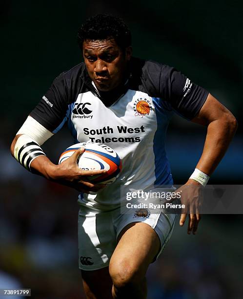 Mark Fatialofa of Exeter Chiefs in action during the EDF Energy National Trophy match between Cornish Pirates and Exeter Chiefs at Twickenham on...