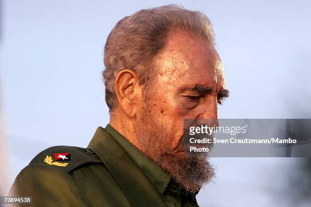 Fidel Castro speaks during a political rally July 26, 2006 in Holguin, Cuba on the day when Cuba celebrates the anniversary of Castro's attack on the...