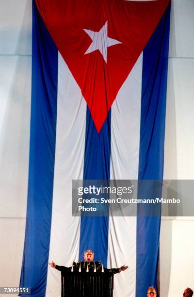 Cuban leader Fidel Castro addresses the crowd during a ceremony for the 40th anniversary of the attack on the Moncada barracks, July 26, 1998 in...