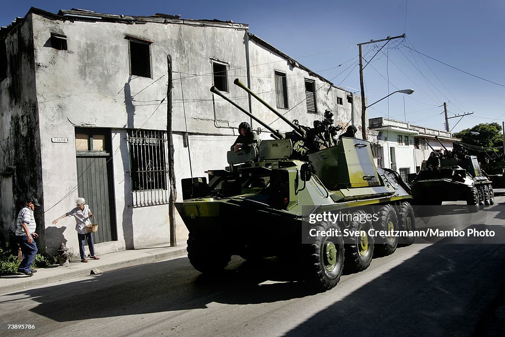 Cuban Riot Tank Tanks of the Cuban Armed Forces drive through Havana near the Plaza ...