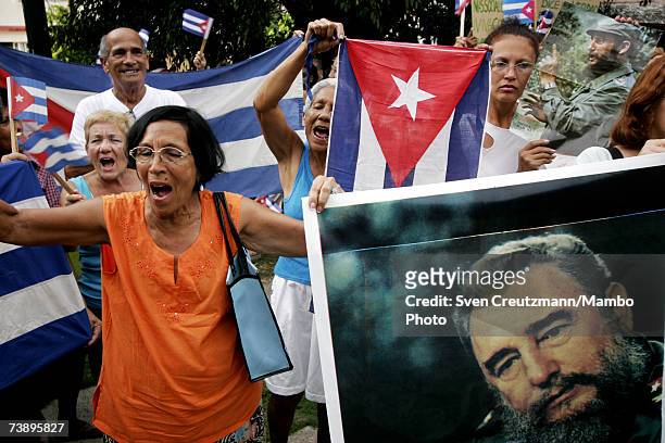 Rally of the Cuban Womens Federation, FMC, in support of Fidel Castro in the Havana district of Playa August 10, 2006 in Havana, Cuba. Castro had...