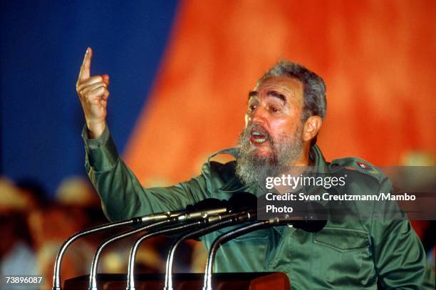 Fidel Castro gives a speech on occasion of the Moncada Anniversary, in Matanzas, Cuba July 26, 1991.