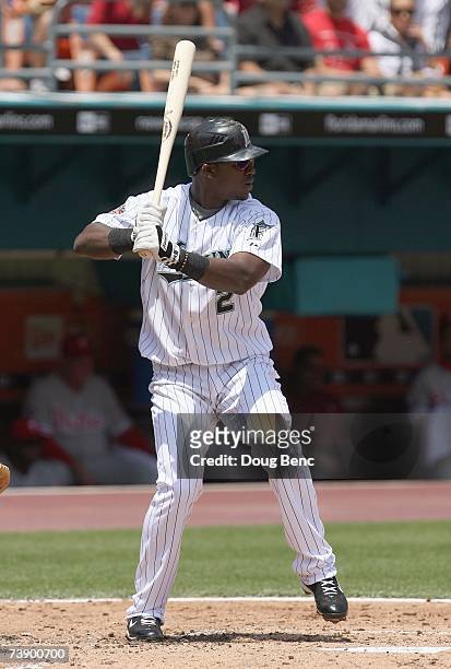 Hanley Ramirez of the Florida Marlins steps into the swing during the game against the Philadelphia Phillies at Dolphin Stadium on April 8, 2007 in...