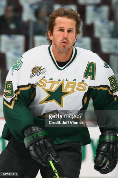 Mike Modano of the Dallas Stars skates against the Vancouver Canucks in game one of the Western Conference Quarter-Finals during the NHL Stanley Cup...