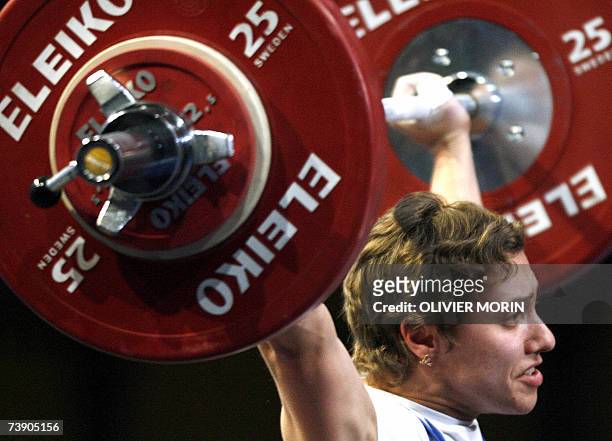 Ukrainian Natalya Trotsenko competes during 53 kg class of the European Championship of Weightlifting, 17 April 2007 in Strasbourg, eastern France....