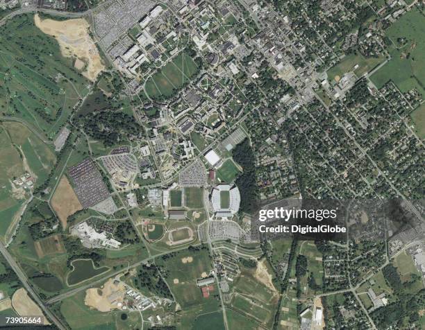 This is a satellite image of Virginia Tech University, Blacksburg, Virginia collected by DigitalGlobe via Getty Images.