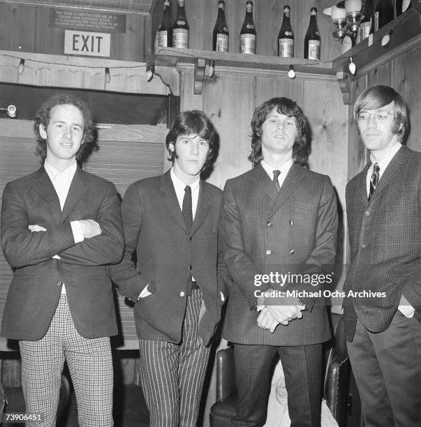 Photo of The Doors California, Los Angeles, Whisky a Go Go, L-R: Robbie Krieger, Ray Manzarek, Jim Morrison, John Densmore.