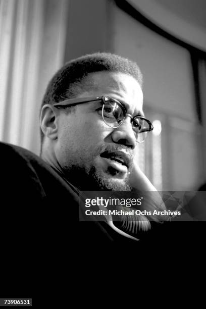 Former Nation of Islam minister and civil rights activist Malcolm X now known as El-Hajj Malik El-Shabazz poses for a portrait on February 16, 1965...