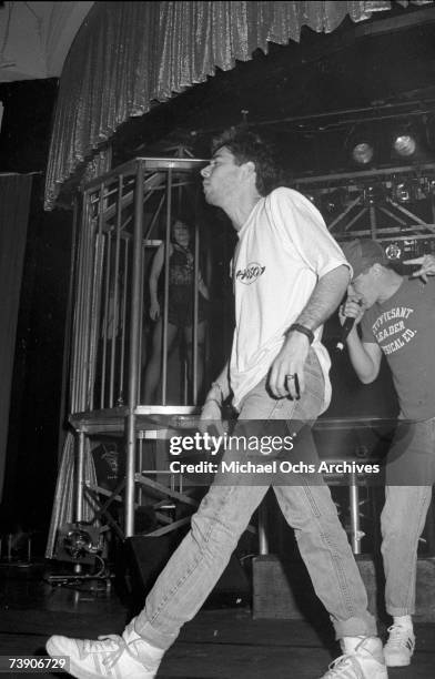 Of the hip hop group the Beastie Boys performs live at the Hollywood Palladium, Hollywood, California, 7th February 1987.