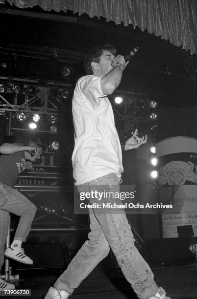 Of the hip hop group the Beastie Boys performs live at the Hollywood Palladium, Hollywood, California, 7th February 1987.