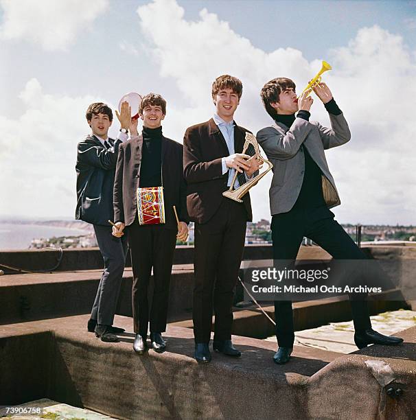Rock and roll band "The Beatles" pose for a portrait on the roof of the Palace Court Hotel in Bournemouth during their six night residency at the...