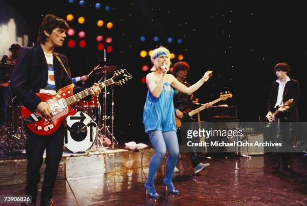 Debbie Harry of the New wave group Blondie performs 'Heart of Glass' on the TV show Midnight Special that aired on January 19, 1979 in Los Angeles,...