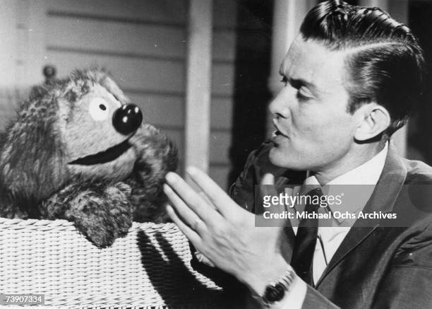 Entertainer and businessman Jimmy Dean with one of Jim Henson's first puppets on "The Jimmy Dean Show" in 1963.