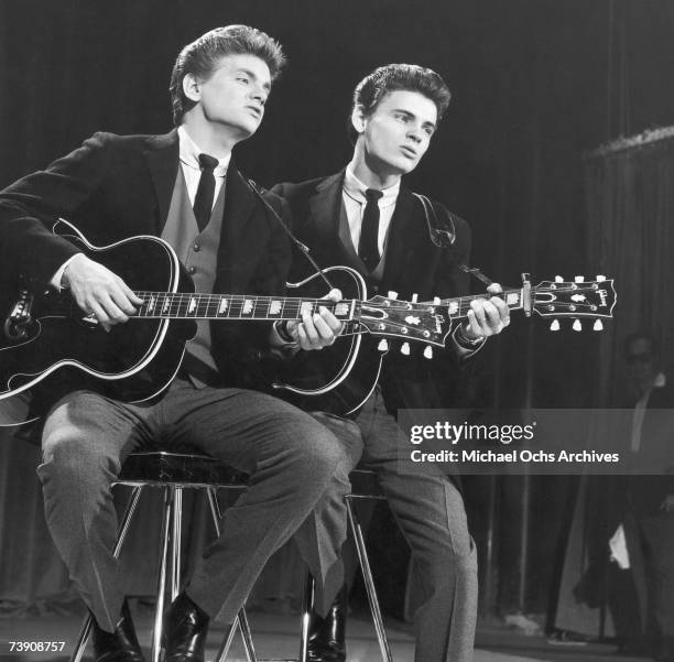 December 7 New York, New York City, NBC studio, Everly Brothers performing on The Perry Como Show,L-R : Phil Everly, Don Everly.