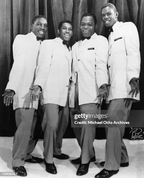 Charlie Thomas, Ben E. King, Dock Green, Elsbeary Hobbs of the doo wop groups "The Drifters" pose for a porrait in 1959 in New York, New York.