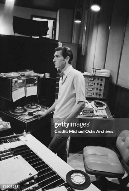 Guitarist Steve Cropper of the R&B band Booker T. & The MG's in the control booth at Stax Records on August 8, 1968 in Memphis, Tennessee.