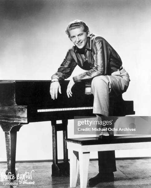 Rock and Roll musician Jerry Lee Lewis pose for a portrait circa 1957 in Chicago, Illinois.