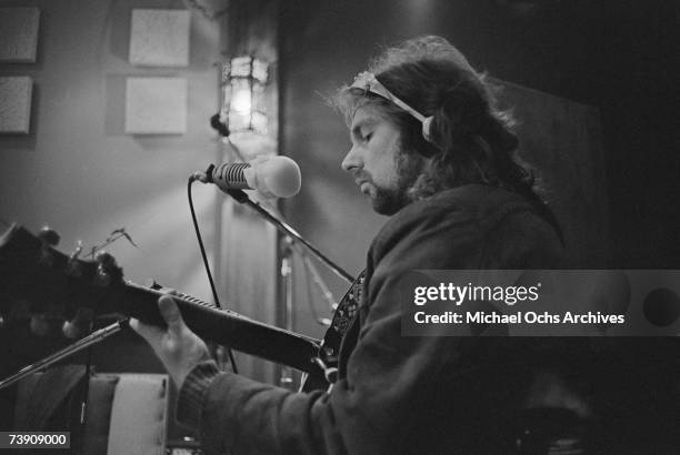 Singer Van Morrison recording at Wally Heider Recording Studio on September 28, 1971 in San Francisco, California.