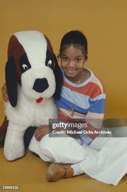 Pop singer and actress Janet Jackson poses for a portrait session with stuffed animals on July 7, 1978 in Los Angeles, California.