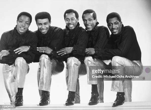 Eddie Kendricks, Paul Williams, Melvin Franklin, David Ruffin and Otis Williams of the R&B group "The Temptations" pose for a portrait in 1965 in New...