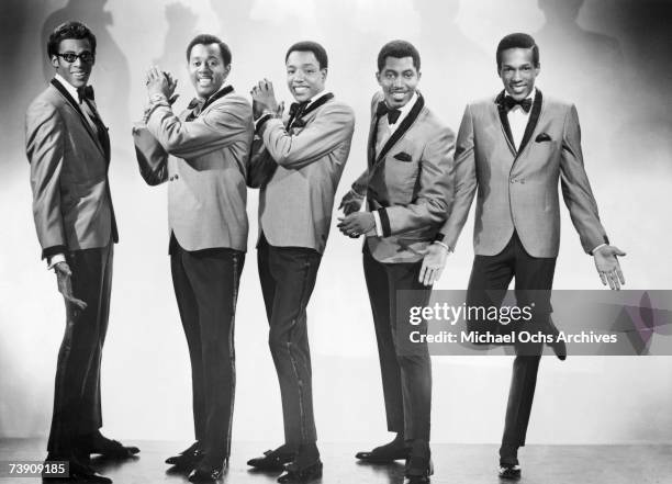David Ruffin, Melvin Franklin, Paul Williams, Otis Williams and Eddie Kendricks of the R&B group "The Temptations" pose for a portrait in 1965 in New...