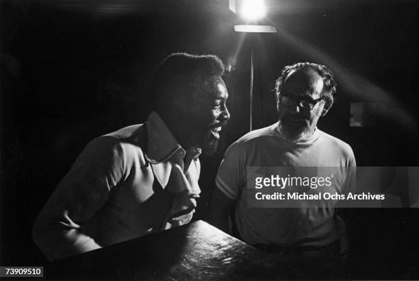 Soul singer Wilson Pickett and producer Jerry Wexler record at Muscle Shoals Recording Studios on November 24, 1969 in Sheffield, Alabama. (Photo by...