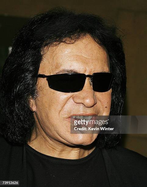 Musician Gene Simmons poses at the premiere screening of Turner Classic Movies "Brando" at the Egyptian Theater on April 17, 2007 in Los Angeles,...