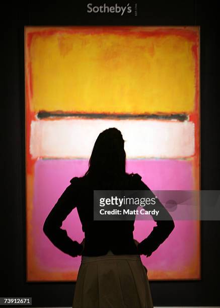 Sotheby's employee Roxy Pennie looks at the Mark Rothko painting which is expected to make GBP 25million at Auction on May 15 2007 in New York.
