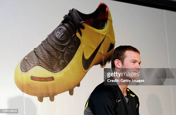 Wayne Rooney launches the new Nike Total 90 Laser Boot on April 18, 2007 at Old Trafford, Manchester.