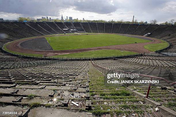 An inside view of the Tenth Anniversary stadium in Warsaw 18 April 2007. Poland and Ukraine will co-host the 2012 European Soccer Championship it was...