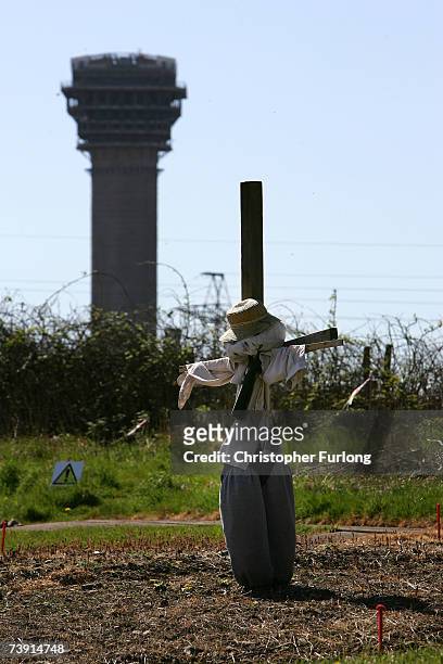 Scarecrow stands in a field next to the Sellafield nuclear plant on April 18, 2007 in Sellafield, England. An official inquiry has been launched at...