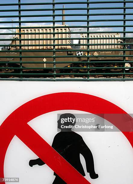 Train used for carrying protective flasks of spent uranium fuel rods sits in sidings at Sellafield nuclear plant on 18 April, 2007 in Sellafield,...