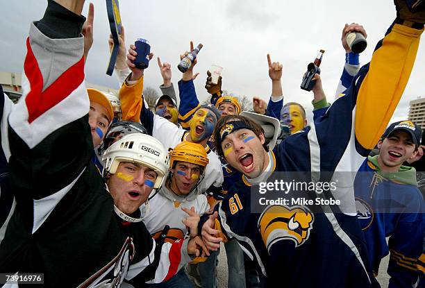 Buffalo Sabres fans cheer on their team in preparation for Game 4 of the 2007 Eastern Conference Quarterfinals against the New York Islanders on...