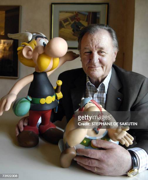 Albert Uderzo, French author and illustrator who launched the Asterix comics strip character in 1959 with author Rene Goscinny, poses with the...
