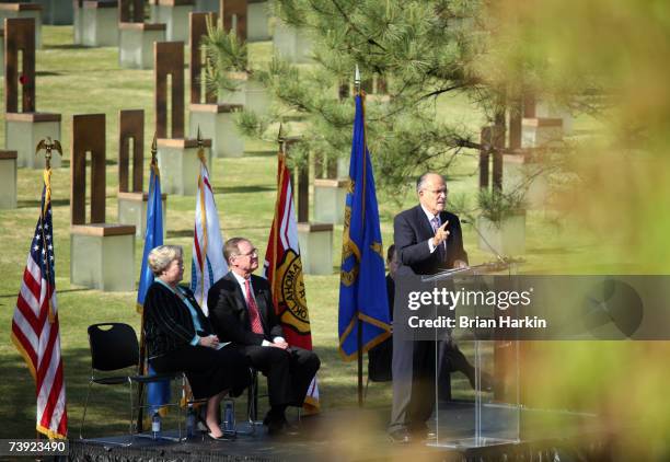 Republican presidential hopeful Rudy Giuliani speaks at a ceremony remembering the 168 killed in the 1995 bombing of the federal building April 19,...