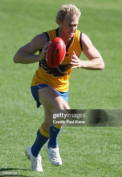 Michael Braun of the Eagles in action during a West Coast Eagles AFL training session at Subiaco Oval on April 20, 2007 in Perth, Australia.