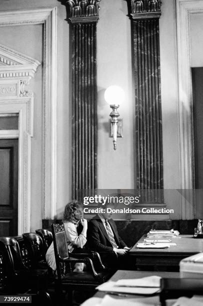 Actors Harrison Ford and Bonnie Bedelia pose for a magazine shoot during filming of the movie "Presumed Innocent" in 1989 on set, in New York.