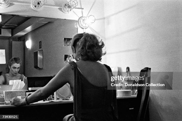 Actress Kathleen Turner in her dressing room, backstage for the production "Cat on a Hot Tin Roof" in 1985 in New York.